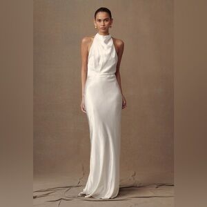 NWT Meshki Esther Iridescent Satin Cowl Maxi Dress - Ivory